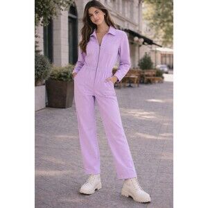 TWIK Utility Jumpsuit Lilac Pink Organic Workwear Boiler Zip Front Long Sleeve S